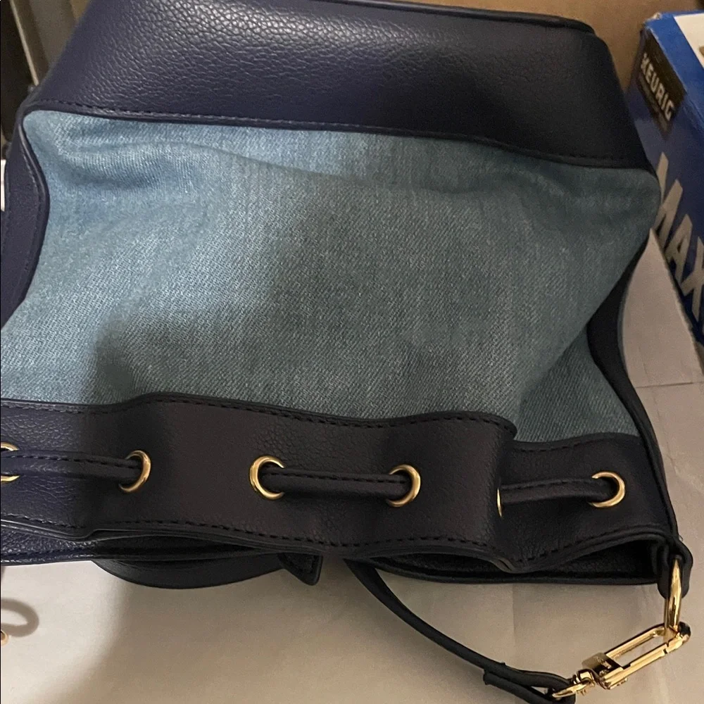 Anne Klein Black and Teal Shoulder Bucket Bag - Picture 6 of 6